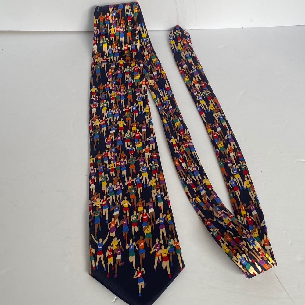 Alynn Neckwear Tie Mens OS Navy Blue Excellent Marathon Runner Silk Novelty USA